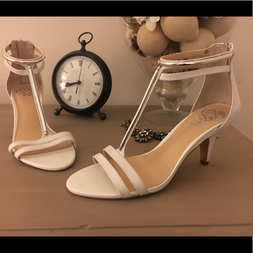 Franco Sarto White and Silver party kitten heel